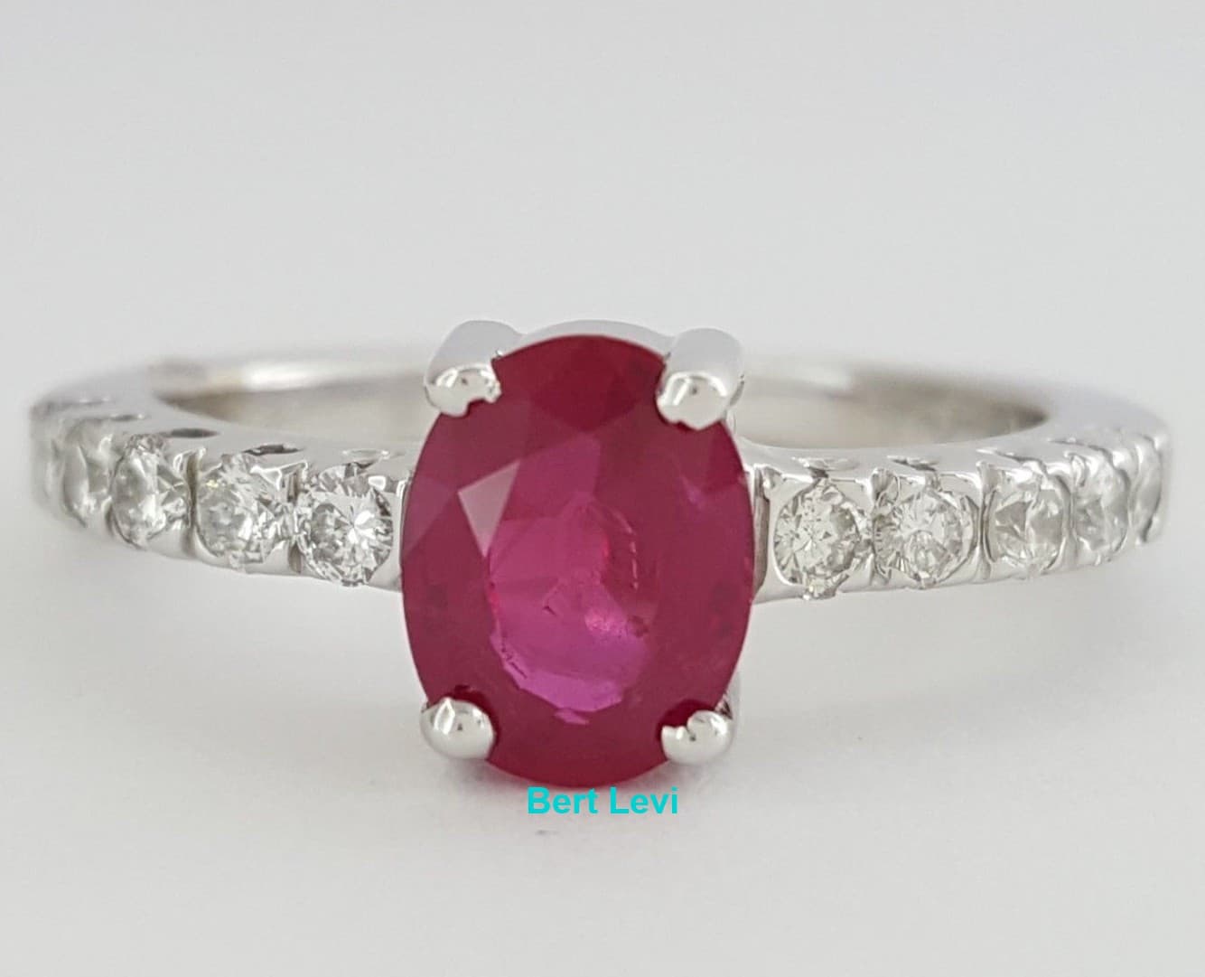 Oval Cut Ruby & Round Diamond Engagement / Fashion Ring 1.25 ct 18k White Gold