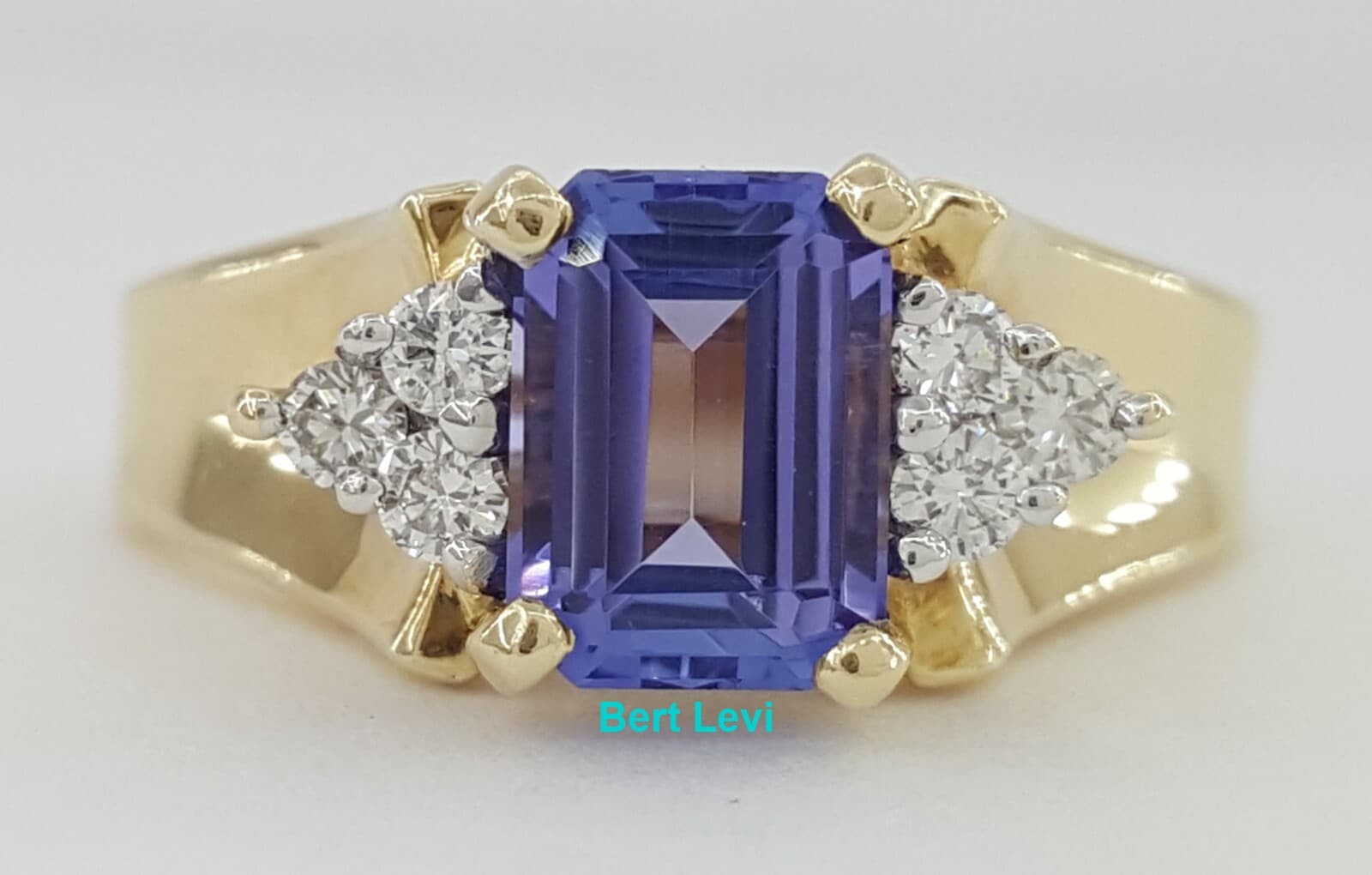Emerald Cut Tanzanite & Round Diamond Yellow Gold Ring 1.2 ct 14k