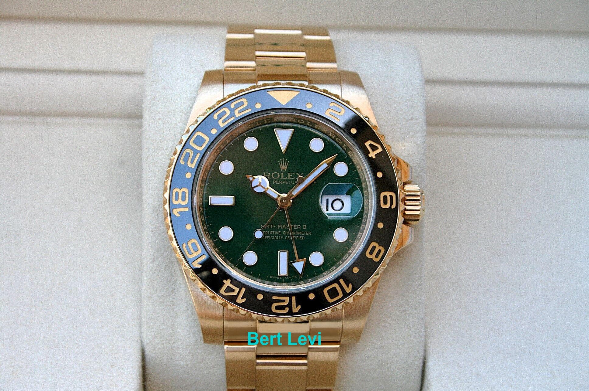 ROLEX 116718 GMT MASTER II 18K YELLOW GOLD GREEN DIAL