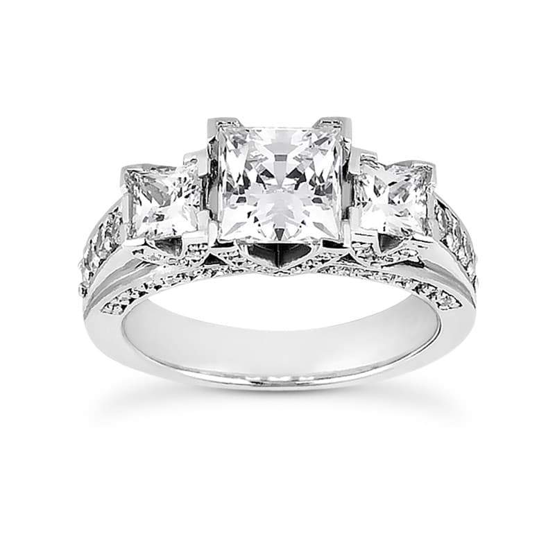 Ladies White Gold Platinum Princess Diamond Three Stones Engagement Ring ENR7937