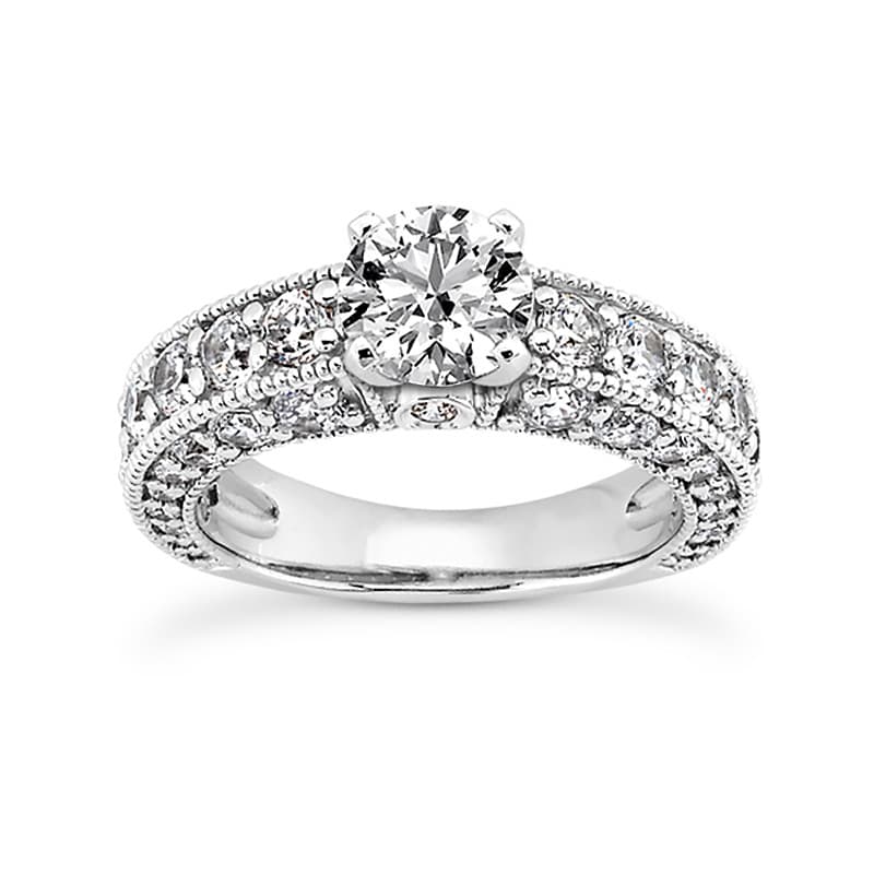 Ladies 14KT White Gold Platinum Antique Engagement Set ENS1040-A