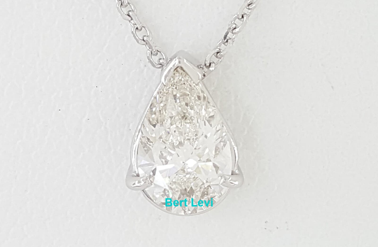 Pear Diamond Solitaire Pendant Necklace 1 ct 14K White Gold GIA Adjustable 16-18