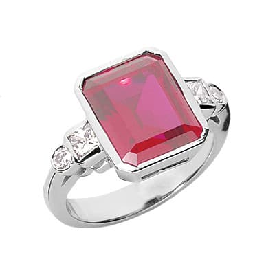 Ladies 14KT White Gold Platinum Emerald Cut Diamond Color Stone Ring CSR1049