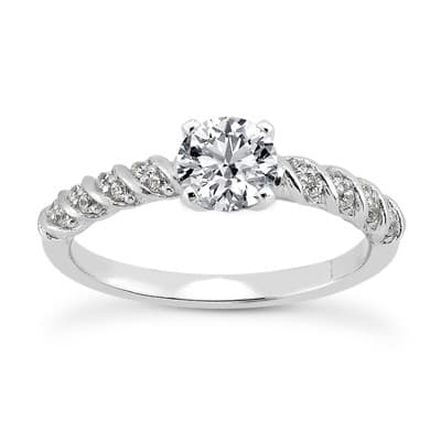 Ladies 14KT White Gold Platinum Round Diamond Tailored Engagement Set ENS3300-A