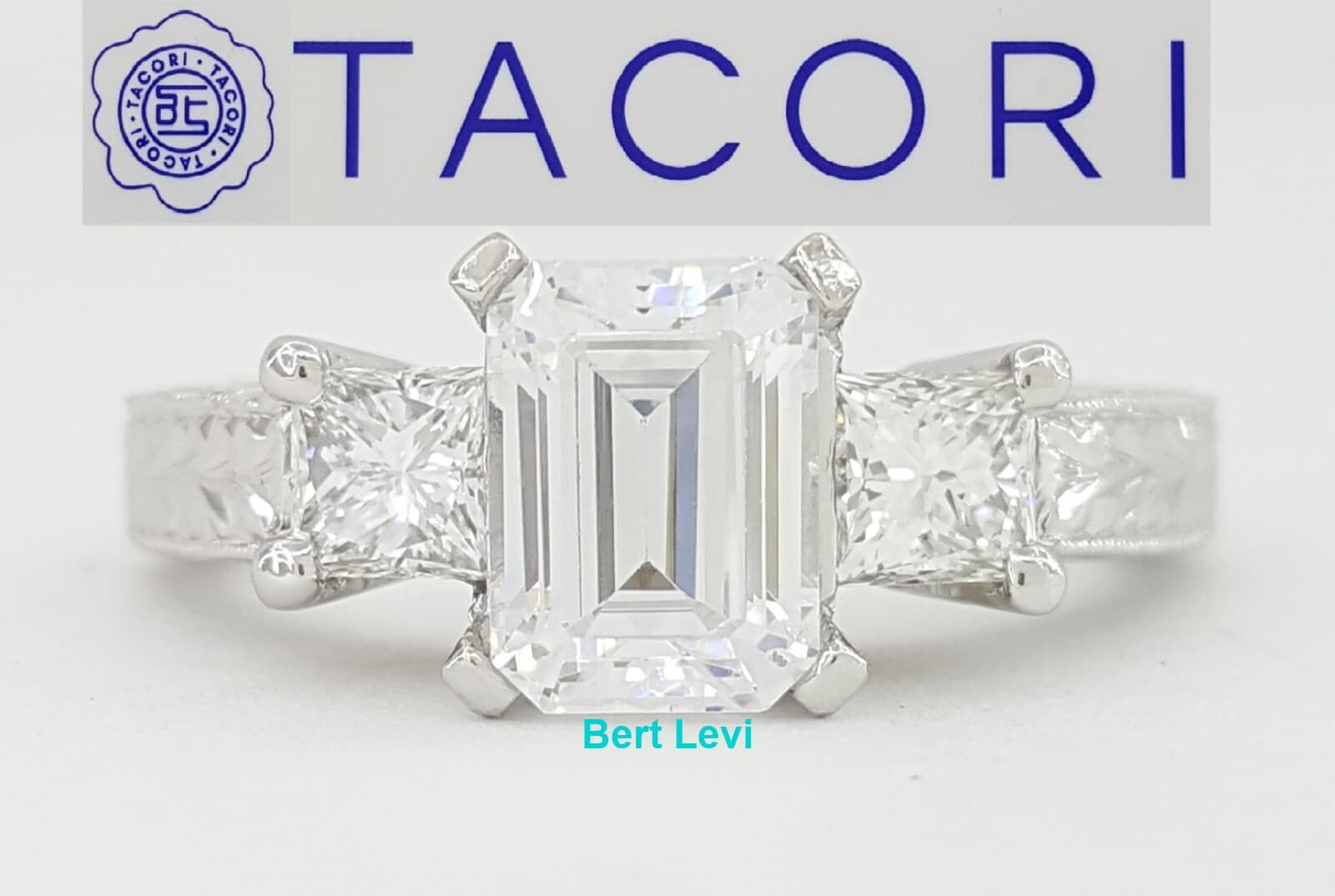 TACORI Platinum 3-Stone Semi-Mount Engraved Engagement Ring 0.60 ct Rtl $8,220