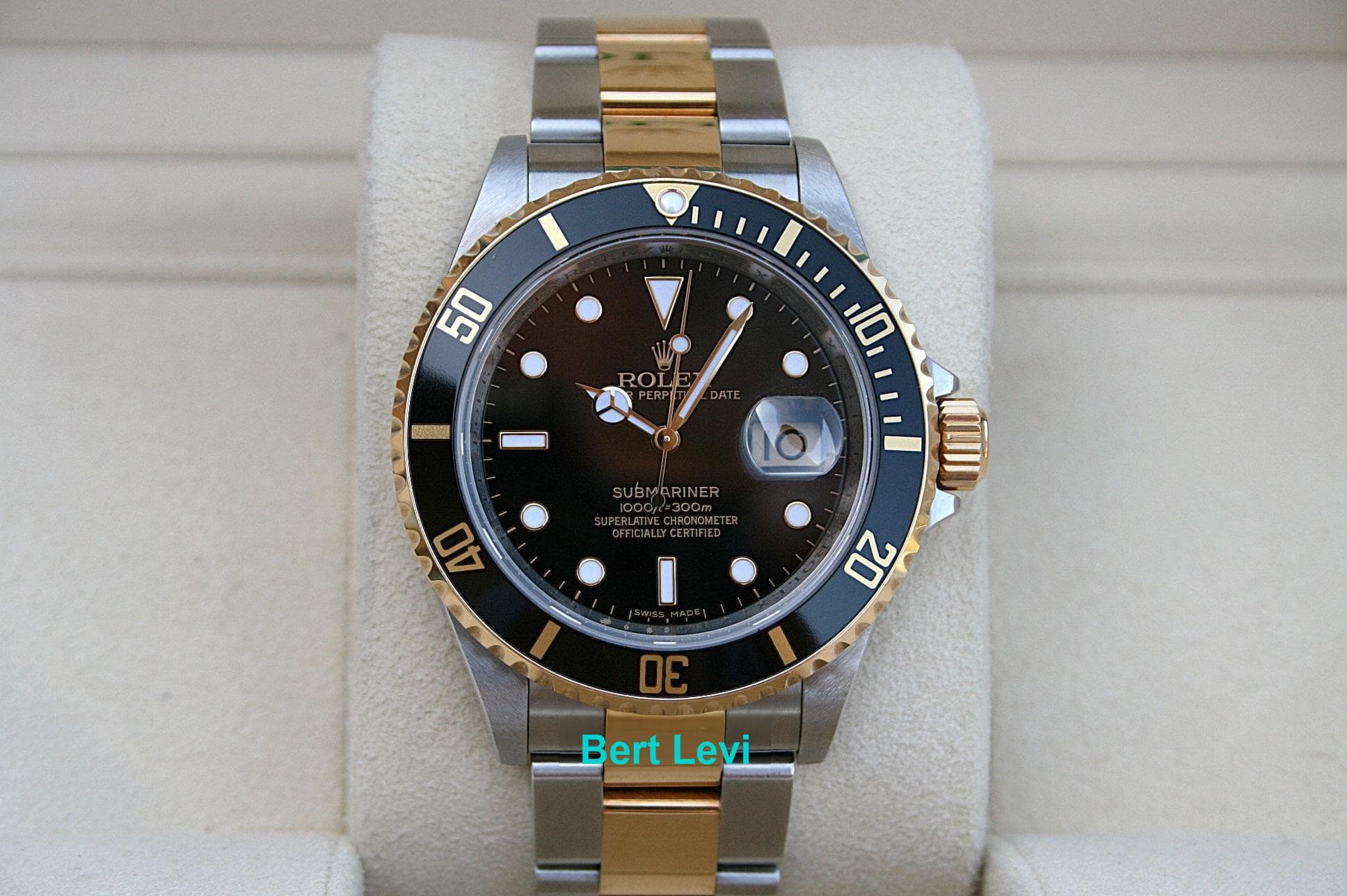 ROLEX 16613 SUBMARINER WATCH 18K/SS BLACK DIAL