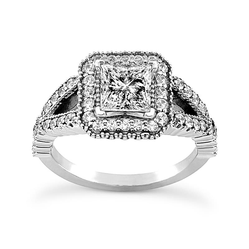 Ladies 14KT White Gold Platinum Round Diamond Tailored Engagement Set ENS3270-A