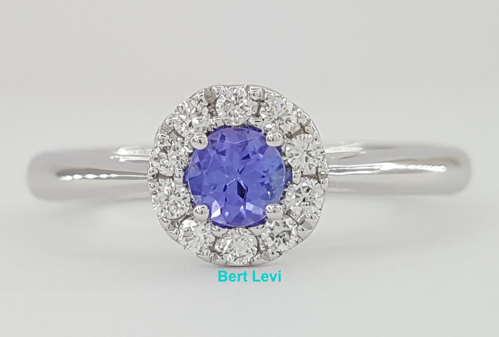 Round Tanzanite & Diamond Halo Engagement Anniversary Ring 0.36ct 18k White Gold