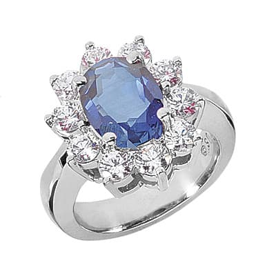 Ladies 14KT White Gold Platinum Oval Cut Diamond Color Stone Ring CSR183