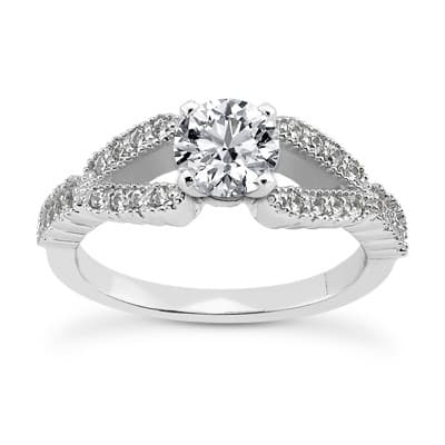 Ladies 14KT White Gold Platinum Round Diamond Tailored Engagement Set ENS3301-A