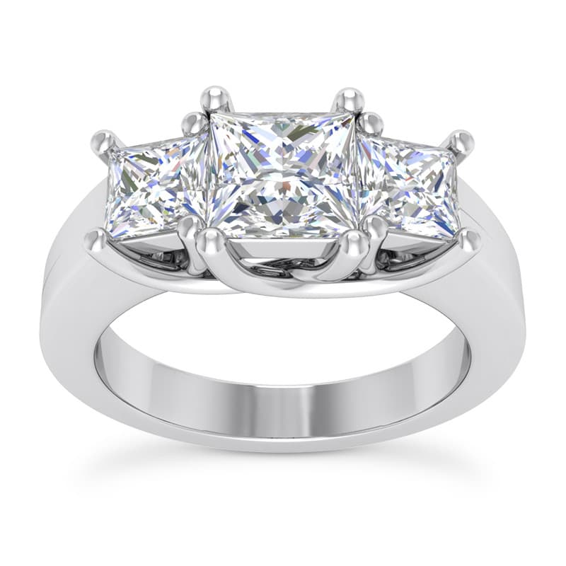 Ladies White Gold Platinum Princess Diamond Three Stones Engagement Ring ENR545