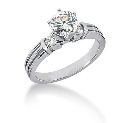 Ladies White Gold Platinum Round Diamond Three Stones Engagement Set ENS183-A