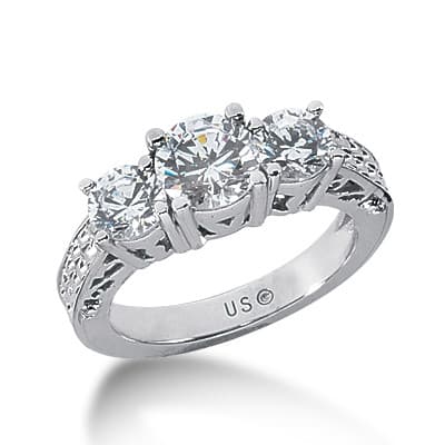 Ladies White Gold Platinum Round Diamond Three Stones Engagement Ring ENR2812