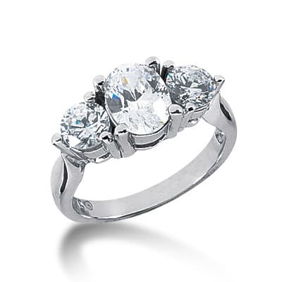 Ladies 14KT White Gold Platinum Three Stones Engagement Ring ENR1506