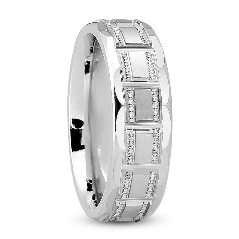 Mens 14KT White Gold Platinum Traditional Wedding Band M716