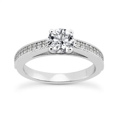 Ladies 14KT White Gold Platinum Round Diamond Tailored Engagement Set ENS3314-A
