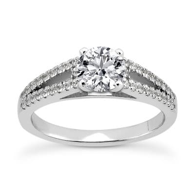 Ladies 14KT White Gold Platinum Round Diamond Tailored Engagement Set ENS3297-A