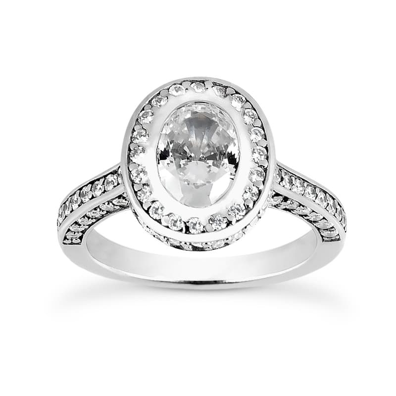 Ladies 14KT White Gold Platinum Oval Cut Diamond Halo Engagement Ring ENR7155