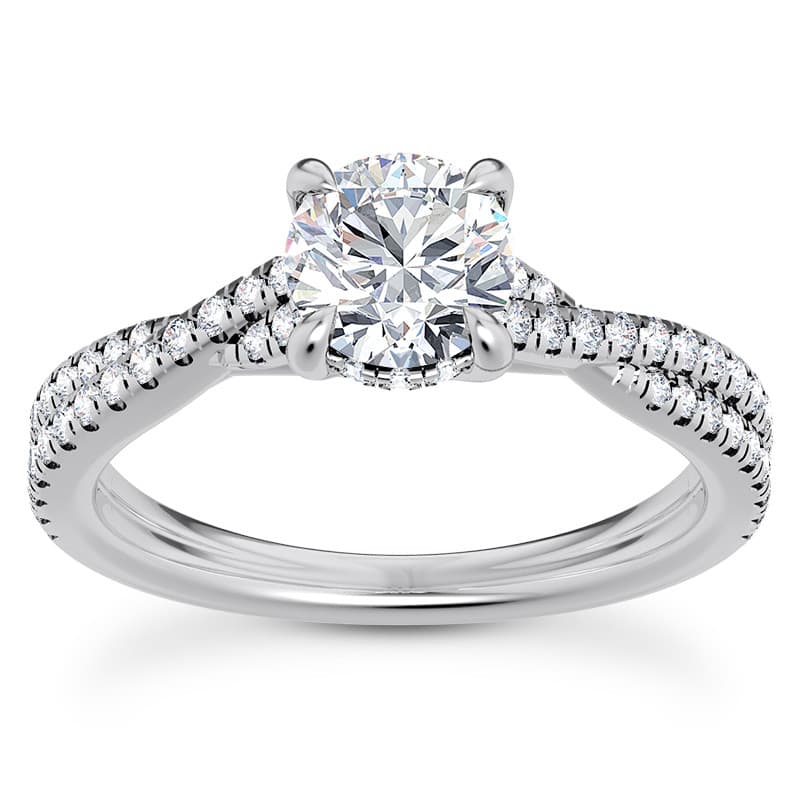 Ladies 14KT White Gold Platinum Round Diamond Halo Engagement Ring ENR9773-1