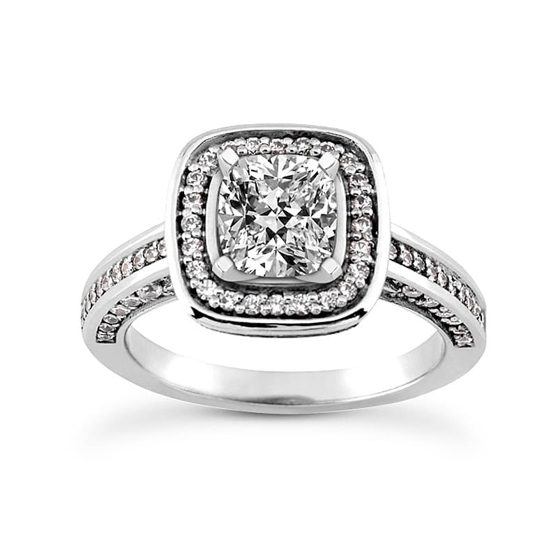 Ladies 14KT White Gold Platinum Round Diamond Tailored Engagement Set ENS3272-A