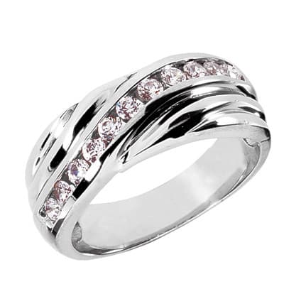 Ladies 14KT White Gold Platinum Round Diamond Wedding Band Set WBS136-G