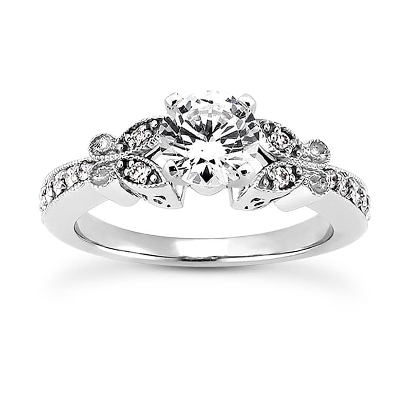 Ladies 14KT White Gold Platinum Round Diamond Tailored Engagement Set ENS3077-A
