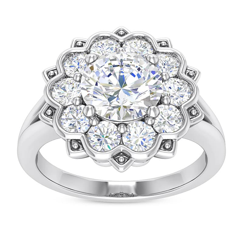 Ladies 14KT White Gold Platinum Round Diamond Engagement Rings ENR9743-1.5-RD