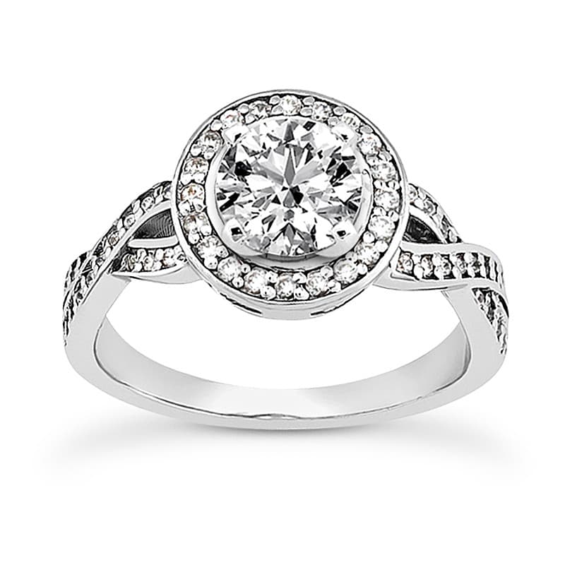 Ladies 14KT White Gold Platinum Round Diamond Tailored Engagement Set ENS3189-A