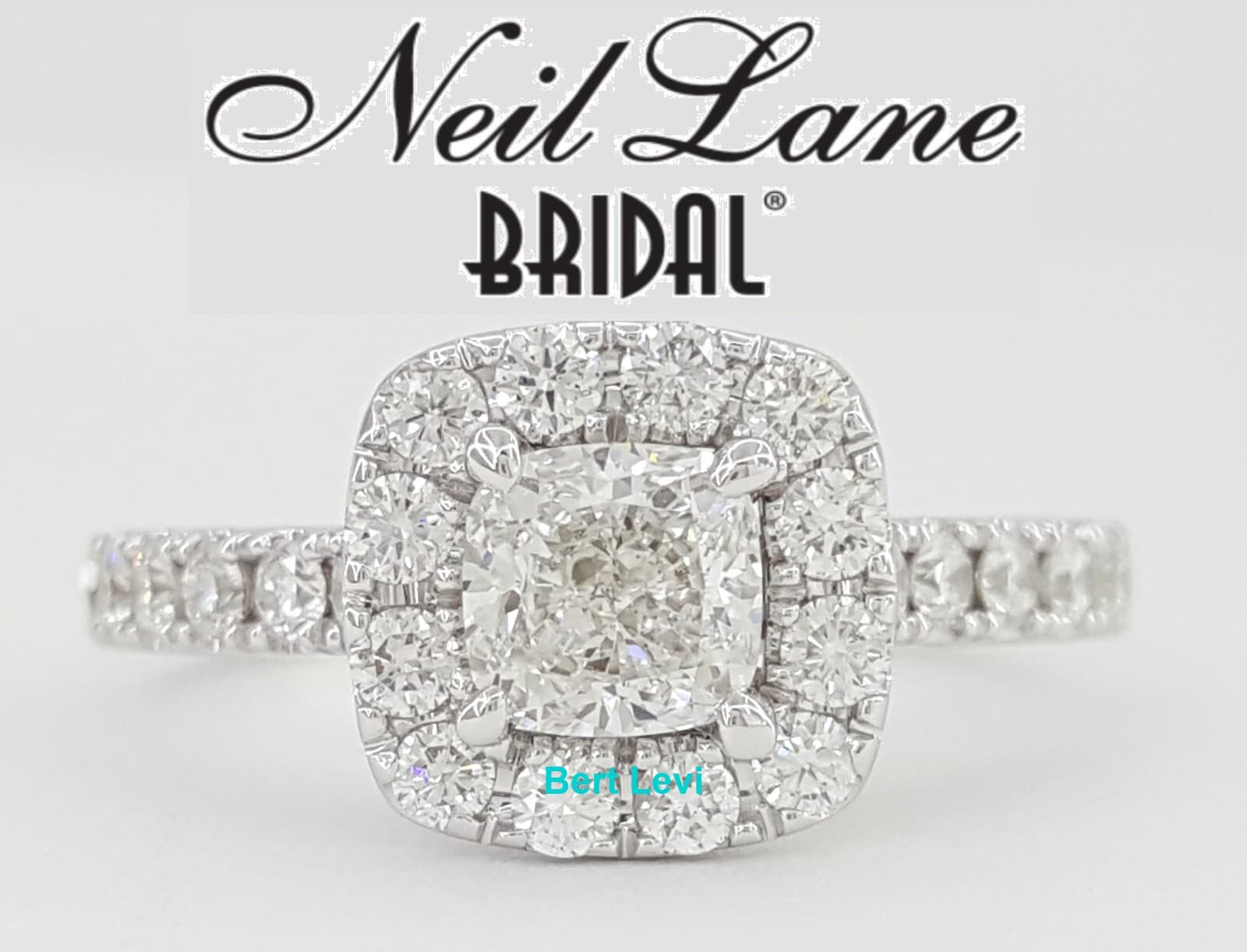 Neil Lane Cushion Diamond Halo Engagement Ring 14k White Gold 1.38 ct Rtl $5.8K