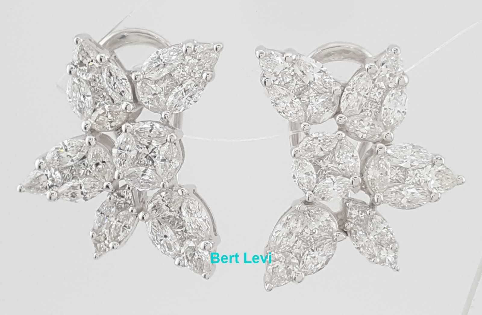 Pear Marquise Princess Diamond 18k White Gold Cluster Earrings 3.84 ct Rtl $12K