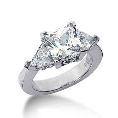 Ladies 14KT White Gold Platinum Three Stones Engagement Ring ENR2608