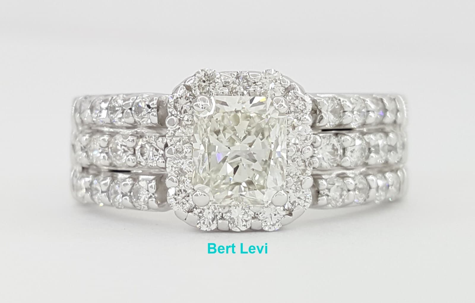 Rectangular Radiant Cut Diamond Halo Engagement Ring Ser 1.8 ct 18k & 14k $10k