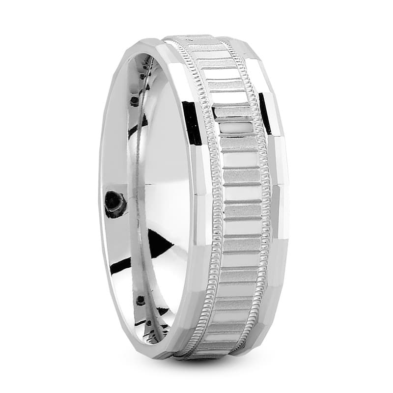 Mens 14KT White Gold Platinum Traditional Wedding Band M1090