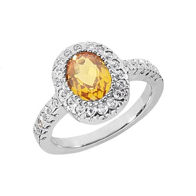 Ladies 14KT White Gold Platinum Oval Cut Diamond Color Stone Ring CSR355