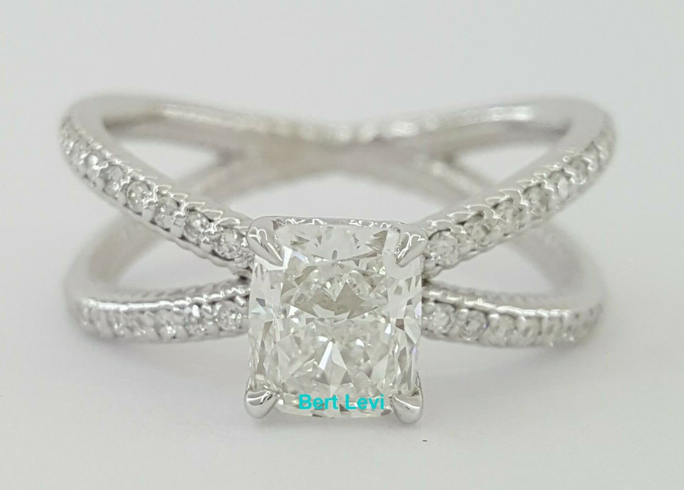 Rectangular Cushion Cut Diamond Split Shank Engagement Ring 1.38 ct GIA $10,000