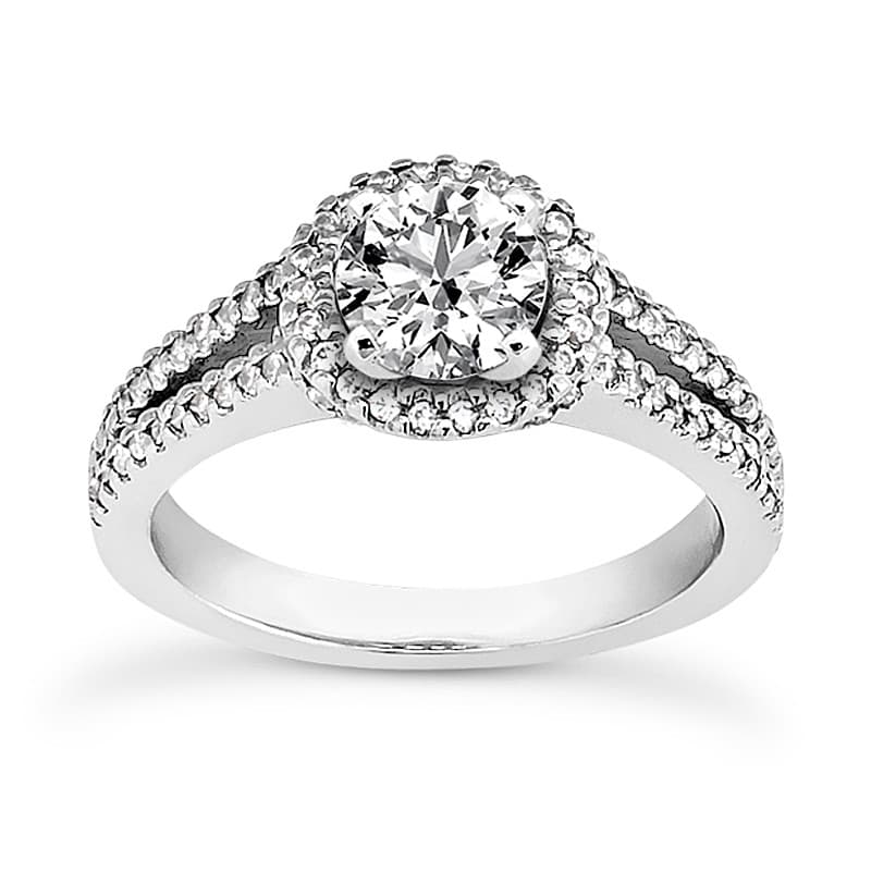 Ladies 14KT White Gold Platinum Round Diamond Tailored Engagement Set ENS3186-A