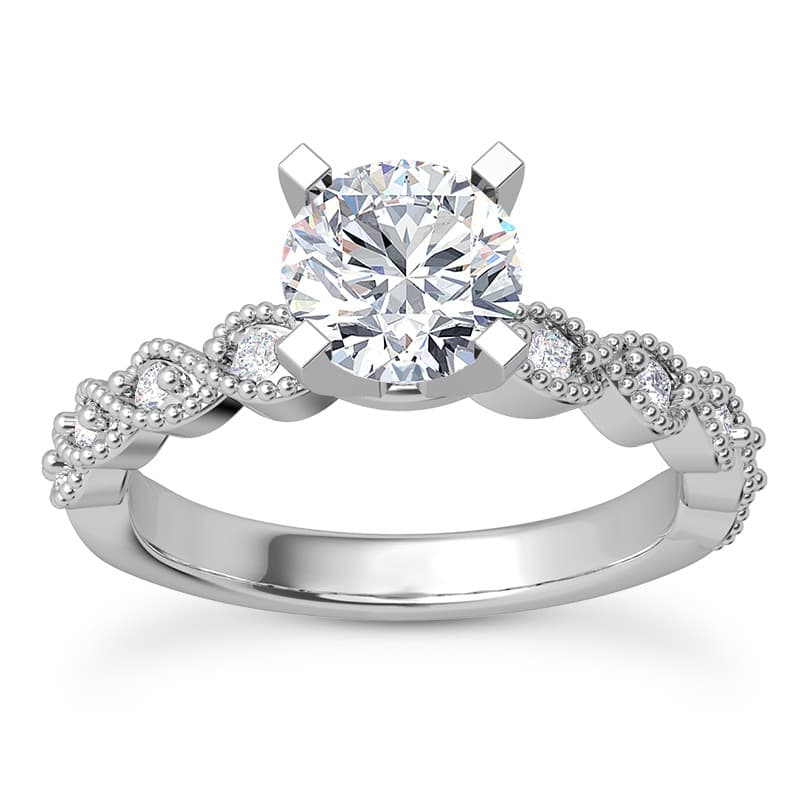 Ladies 14KT White Gold Platinum Round Diamond Antique Engagement Set ENS1709-A