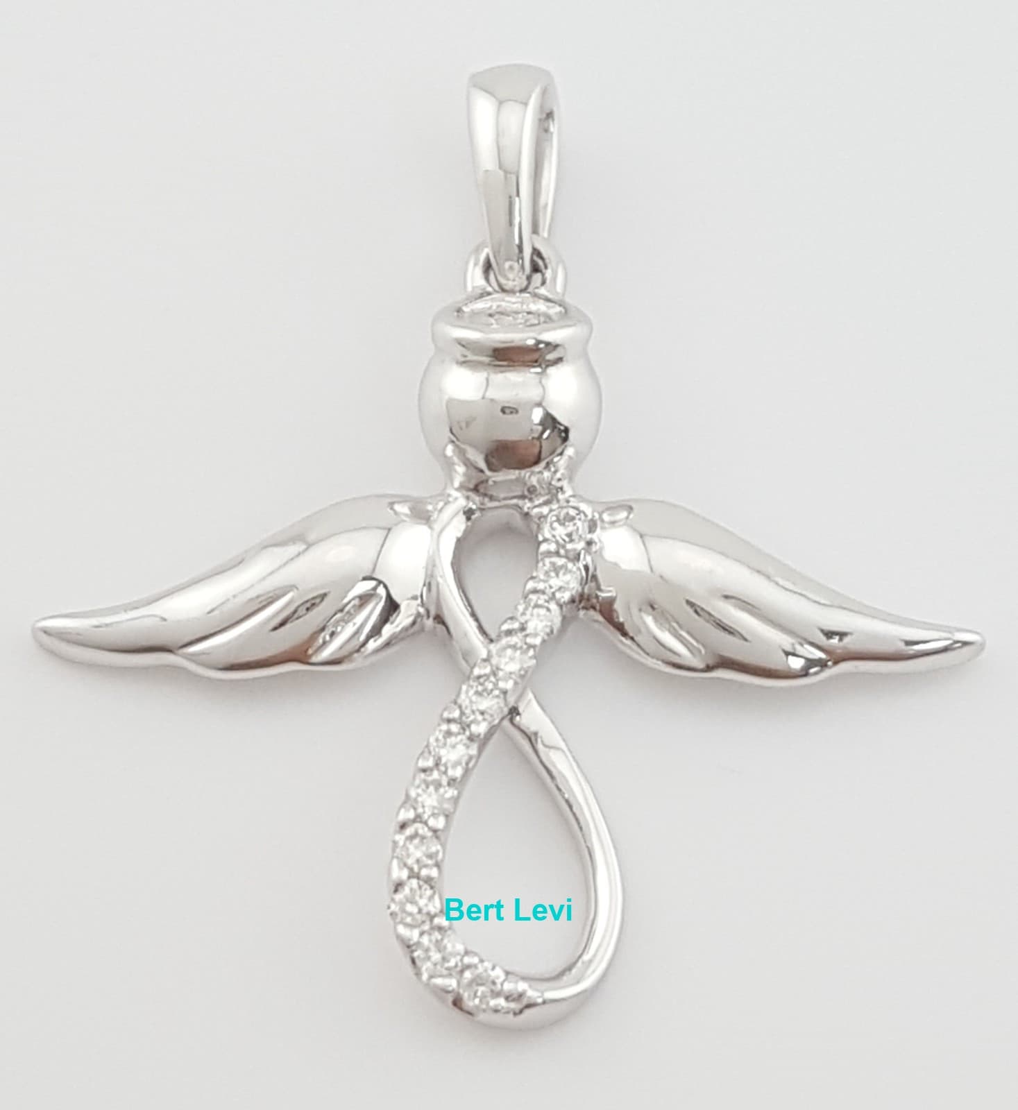 Diamond Infinity Angel Pendant 0.06 ct 14k White Gold 22.5mm 1.4 Grams