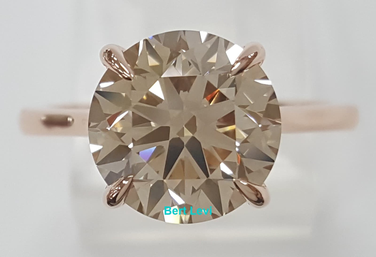 Natural Champagne Round Diamond Solitaire Engagement Ring 3.52 ct 14k Rose Gold