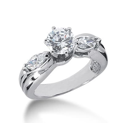 Ladies 14KT White Gold Platinum Three Stones Engagement Ring ENR1727