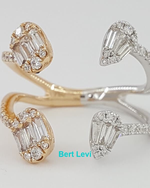 Baguette Round Split Shank Cluster Halo Diamond Ring 0.7 ct 18k Rose White Gold