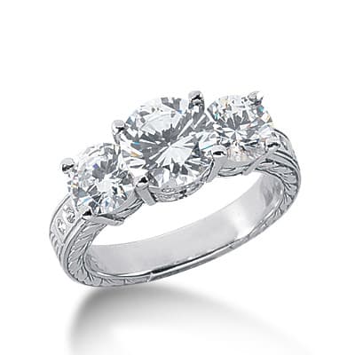 Ladies White Gold Platinum Round Diamond Three Stones Engagement Ring ENR2769