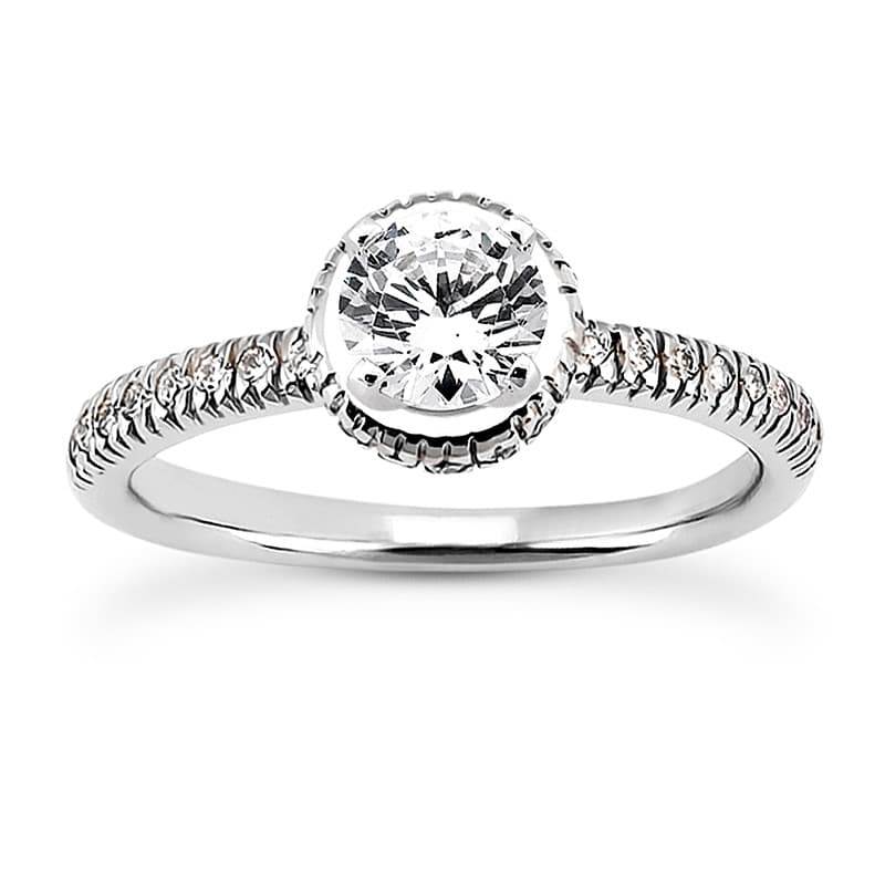 Ladies 14KT White Gold Platinum Round Diamond Tailored Engagement Set ENS3089-A