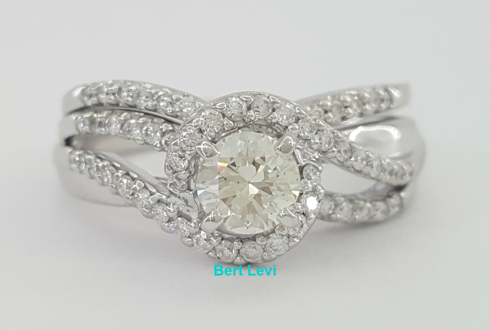 Round Diamond Crossover Twisted 14K Engagement Wedding Ring Set 1.10 ct $4K