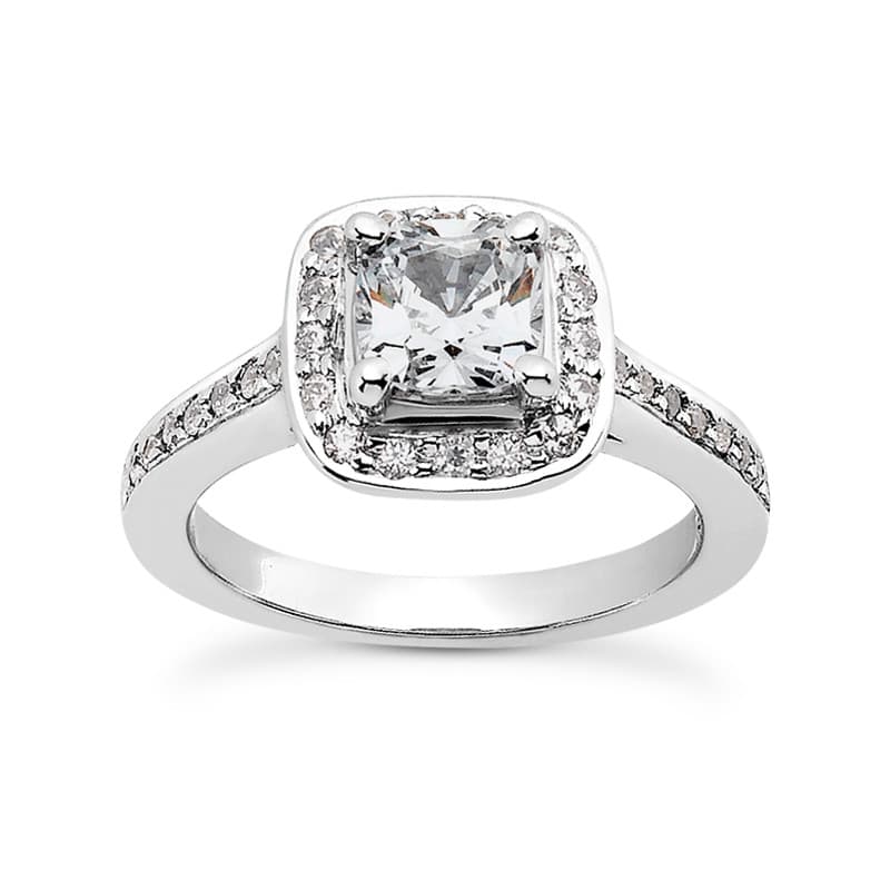 Ladies 14KT White Gold Platinum Halo Engagement Ring ENR9054