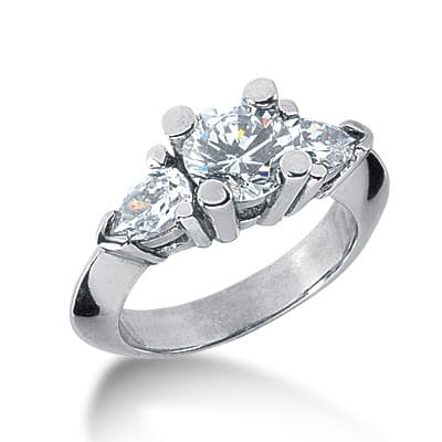 Ladies 14KT White Gold Platinum Three Stones Engagement Ring ENR1364