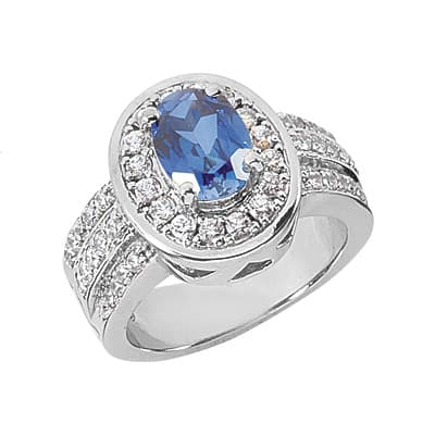 Ladies 14KT White Gold Platinum Oval Cut Diamond Color Stone Ring CSR334