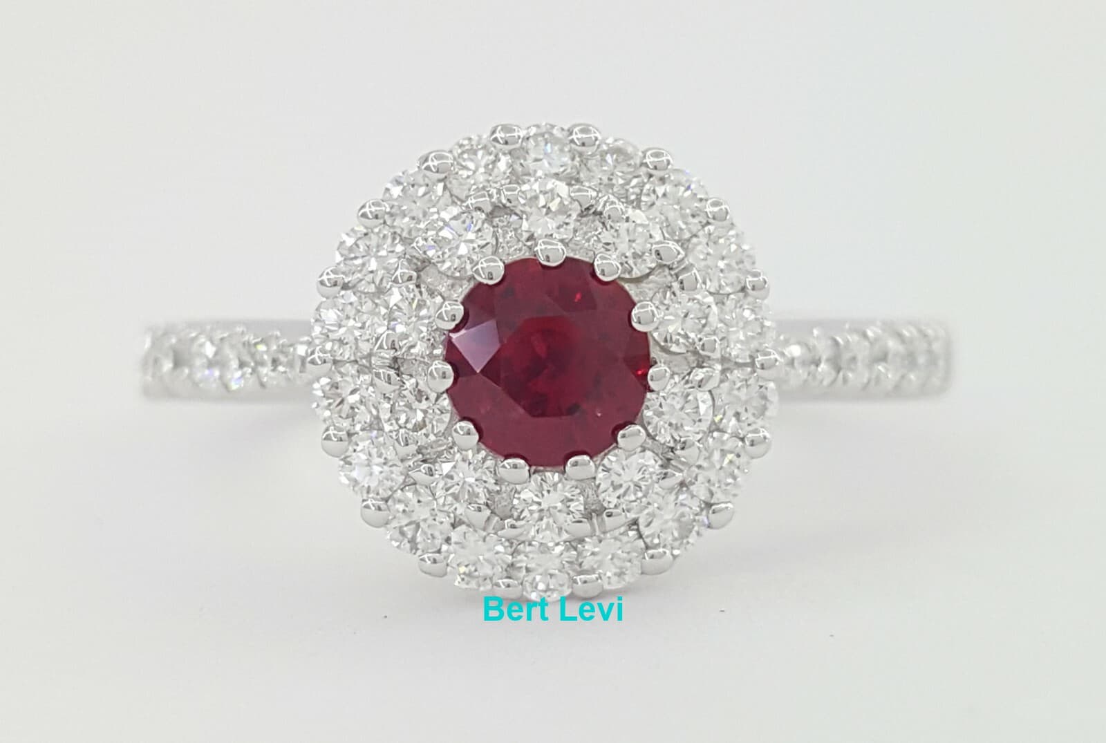 Oval Cut Ruby & Round Diamond Double Halo Engagement Ring 1 ct 18k White Gold