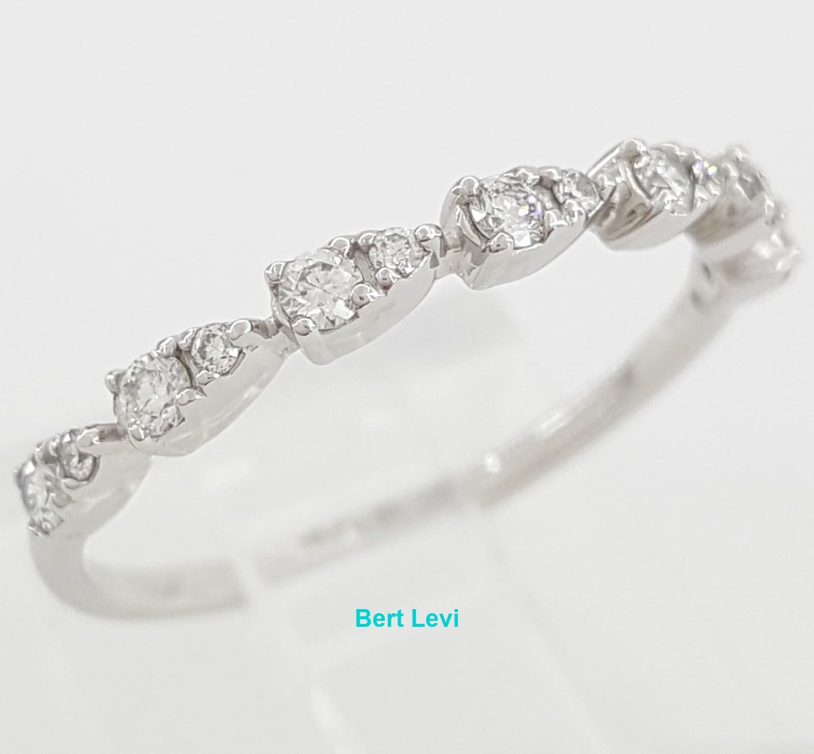 Half Circle Pear Shaped Round Diamond Wedding Band 1/4 ct 2 mm 14k White Gold 6