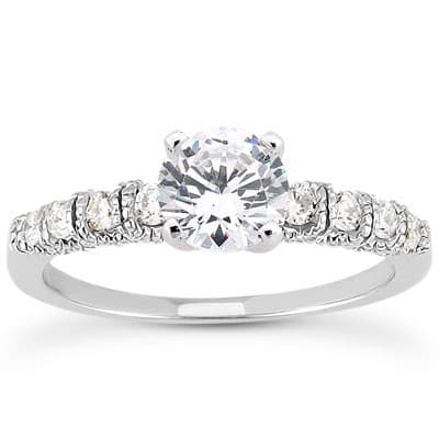 Ladies 14KT White Gold Platinum Round Diamond Tailored Engagement Set ENS3098-A